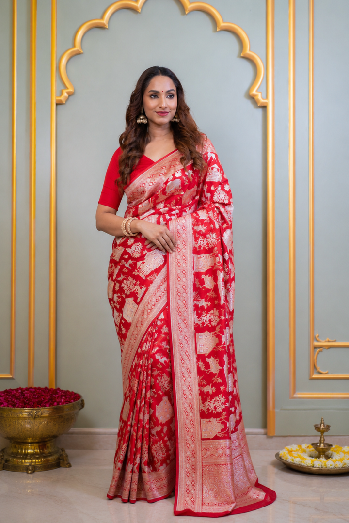 Red Banarasi Katan Silk Saree