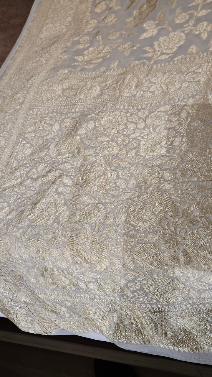 Off White Khaddi Banarasi Georgette Saree