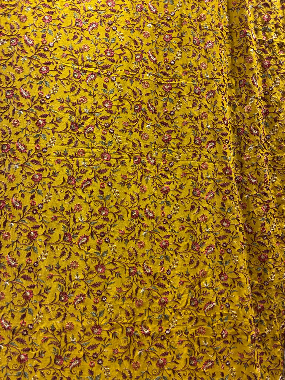 Mustard Yellow Designer Georgette Saree with All-Over Thread Embroidery &amp; Heavy Woven Border
