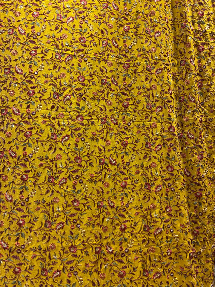 Mustard Yellow Designer Georgette Saree with All-Over Thread Embroidery &amp; Heavy Woven Border