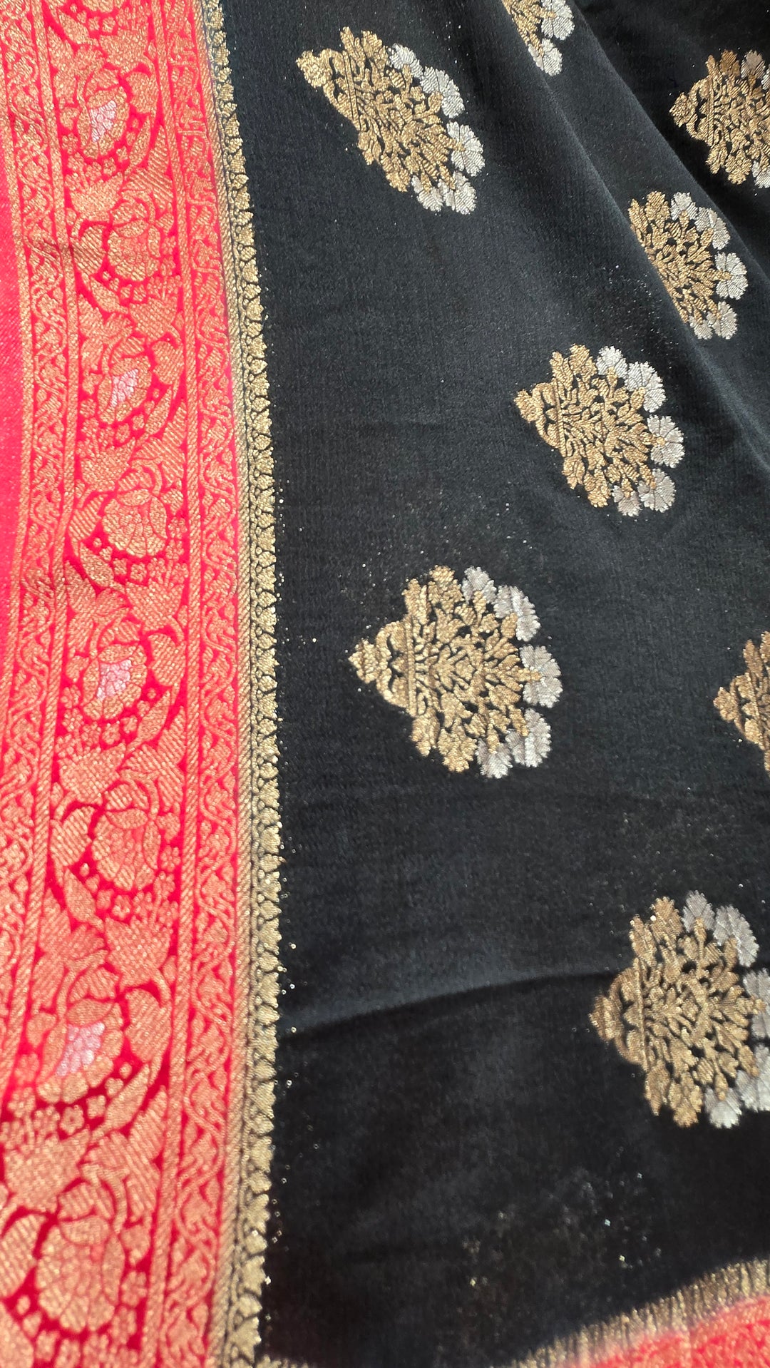 Premium Georgette Saree with Gold &amp; Silver Zari Work