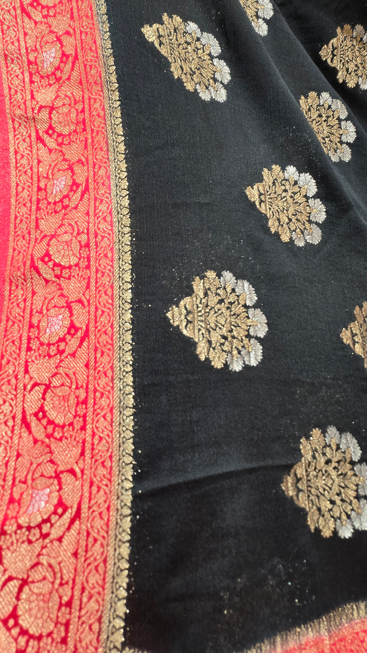 Premium Georgette Saree with Gold &amp; Silver Zari Work