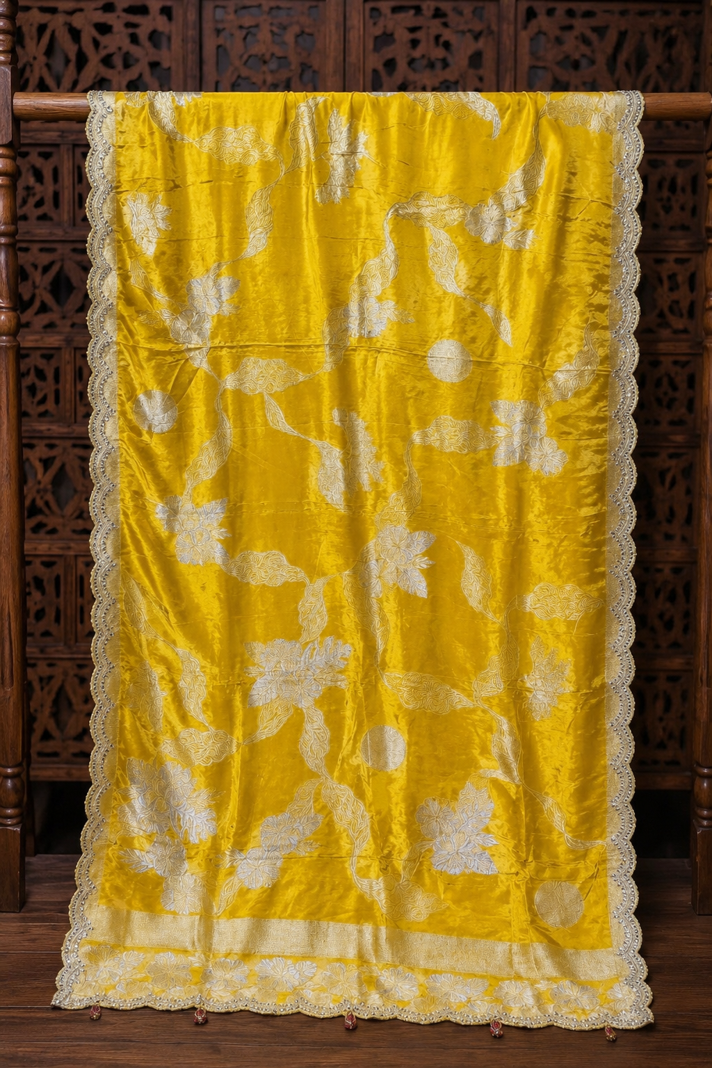 Yellow Banarasi Saree with Mirror Work