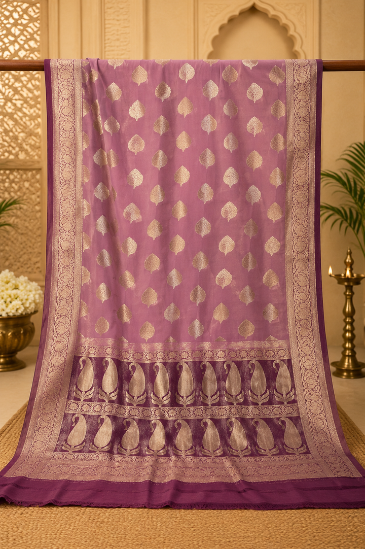 Premium Semi Chiffon Saree with Silver Buti &amp; Contrast Border