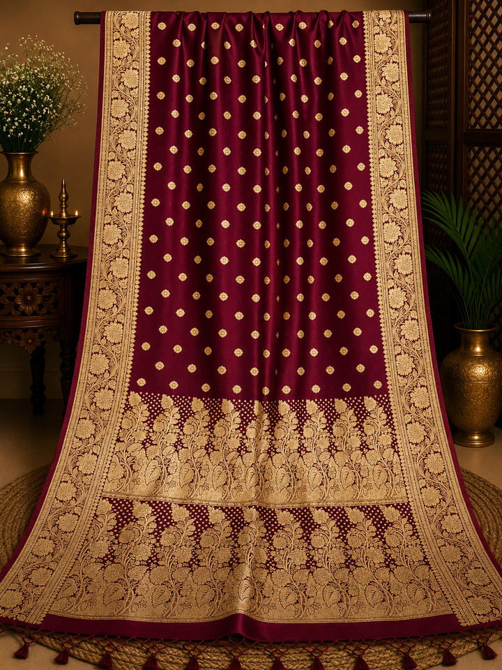 Dark Maroon Pure Banarasi Saree