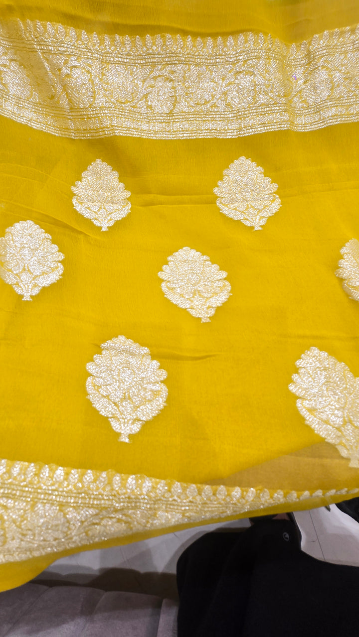 Mehndi Chiffon Banarasi Saree