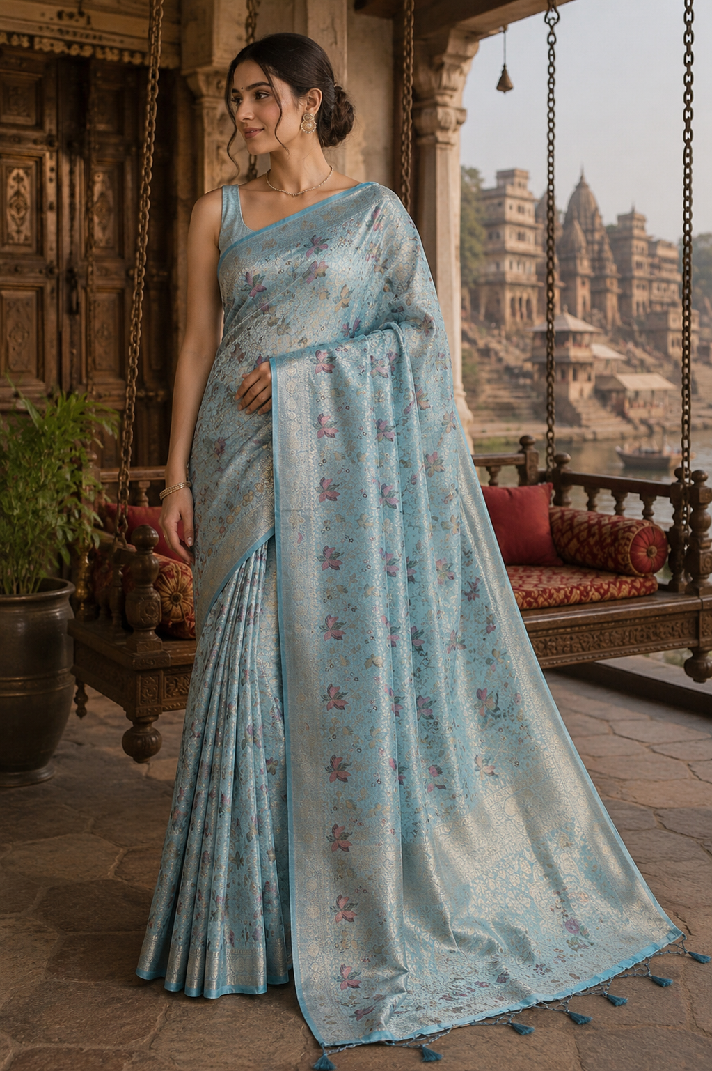Soft Banarasi Silk Saree with Brocade Meena Work