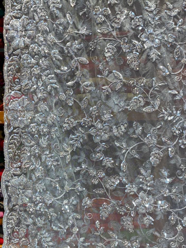 Heavy Net Embroidered Saree with All-Over Jaal Work &amp; Readymade Blouse