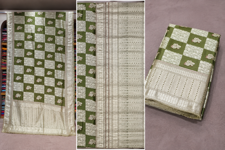 Olive Green Banarasi  Saree with Cutdana Work