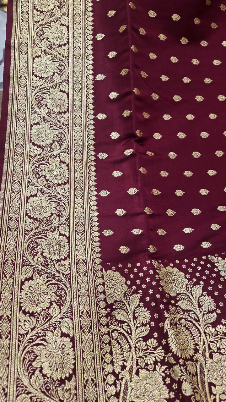 Dark Maroon Pure Banarasi Saree