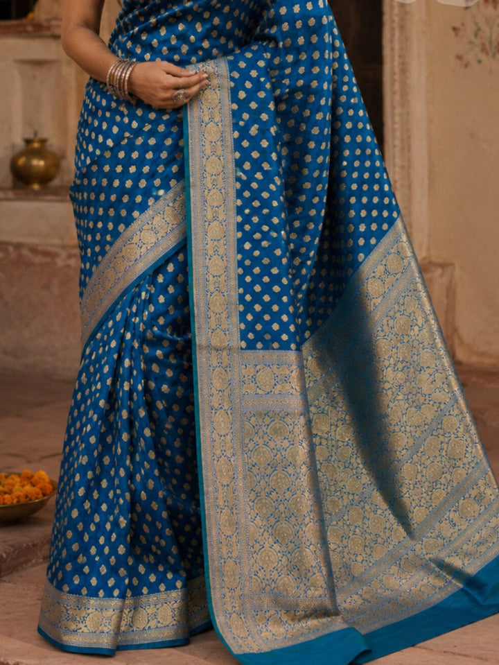 Premium Banarasi Silk Saree with Handcrafted Hazara Buti Weaving