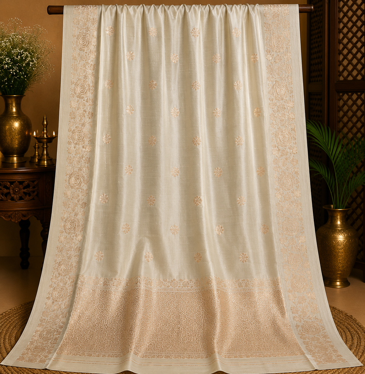 Cream Mango Katan Silk Saree
