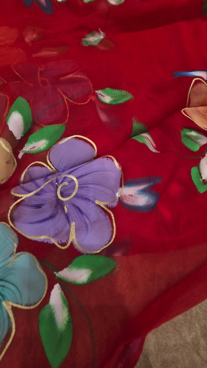 Chiffon Floral Paint Saree