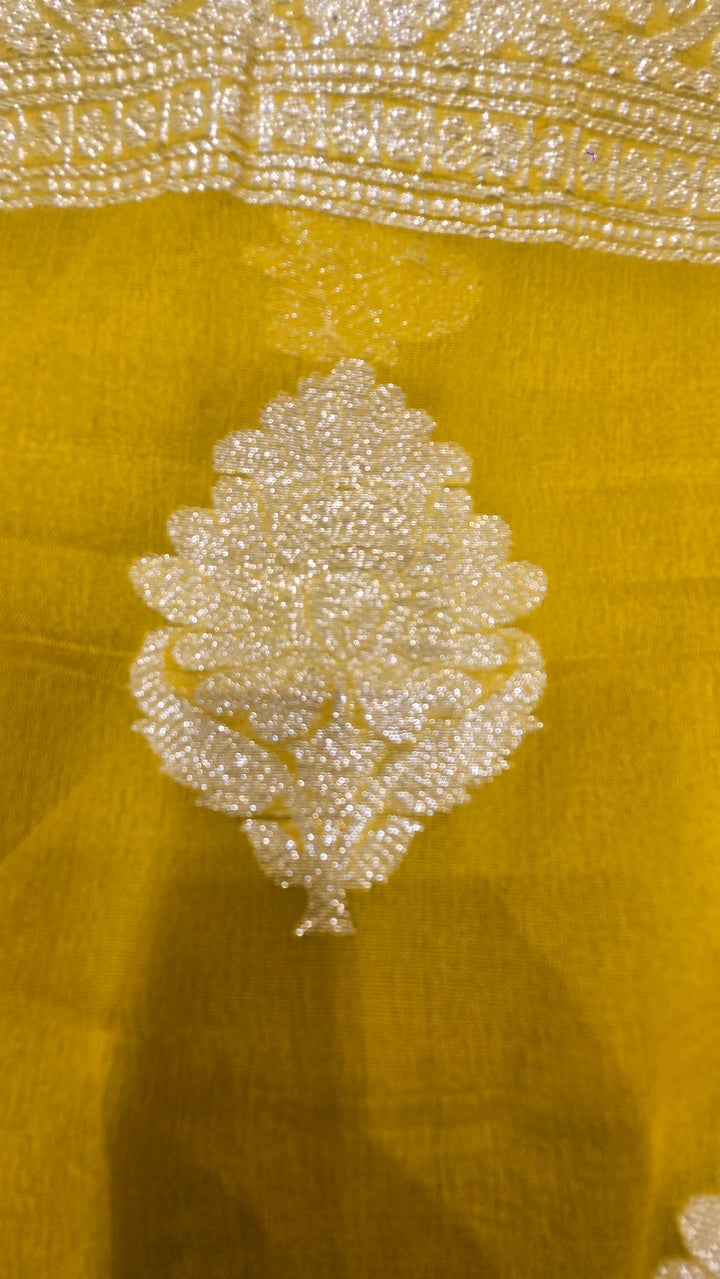 Mehndi Chiffon Banarasi Saree
