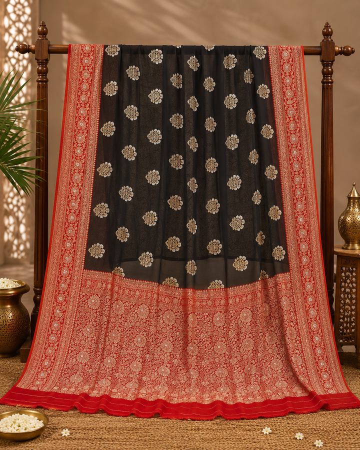 Premium Georgette Saree with Gold &amp; Silver Zari Work