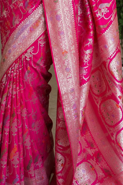 Premium Banarasi Katan Silk Saree with Rich Meenakari Zari Weaving &amp; Running Blouse