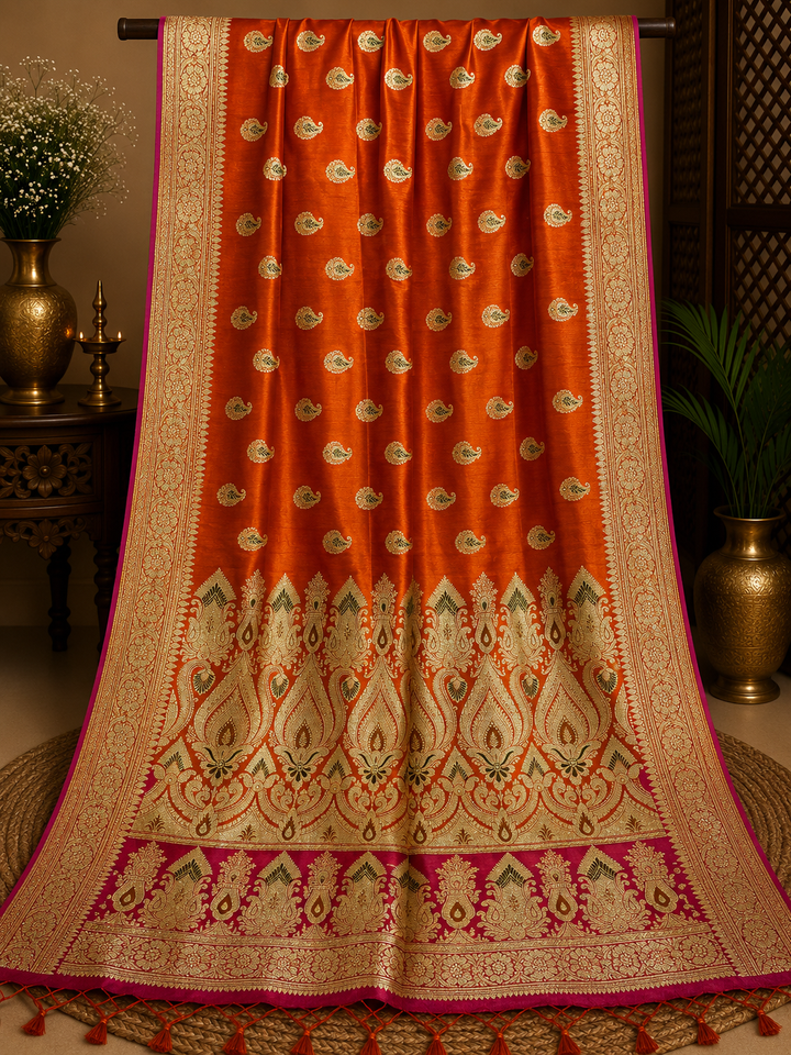 Orange Pure Banarasi Saree