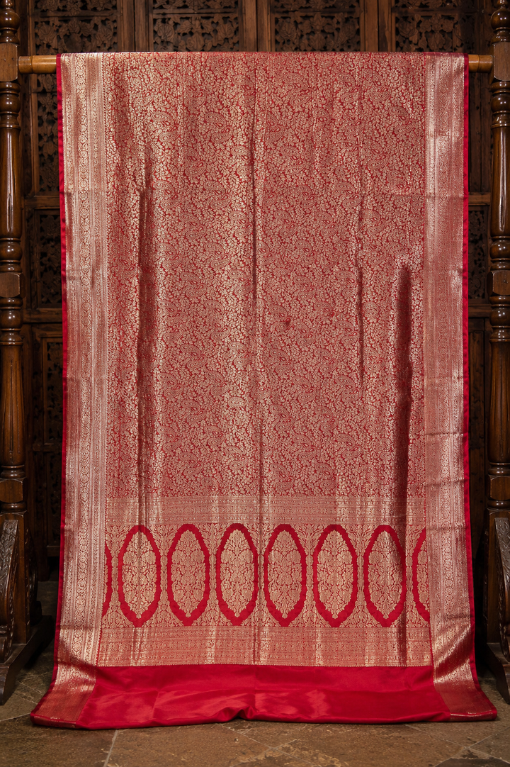 Red Jamdani Silk Banarasi Saree with Zari Work
